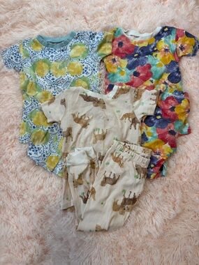 Burt's Bees Toddler Girl Lot of 3 pajama sets Sz 4t EUC Summer Short Sleevd